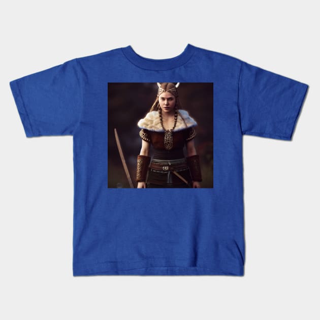 Viking Shield Maiden Kids T-Shirt by Grassroots Green
